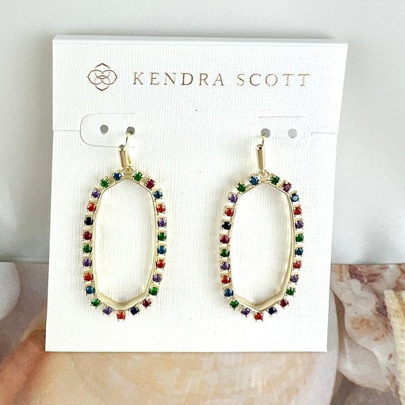 Kendra Scott Elle open frame multi crystal gold earrings - Picture 3 of 4
